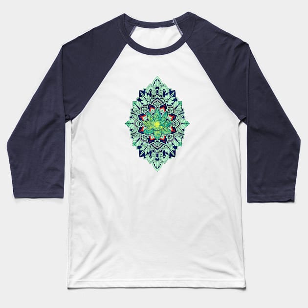 Vintage Mandala Lotus Flower Baseball T-Shirt by Exosam